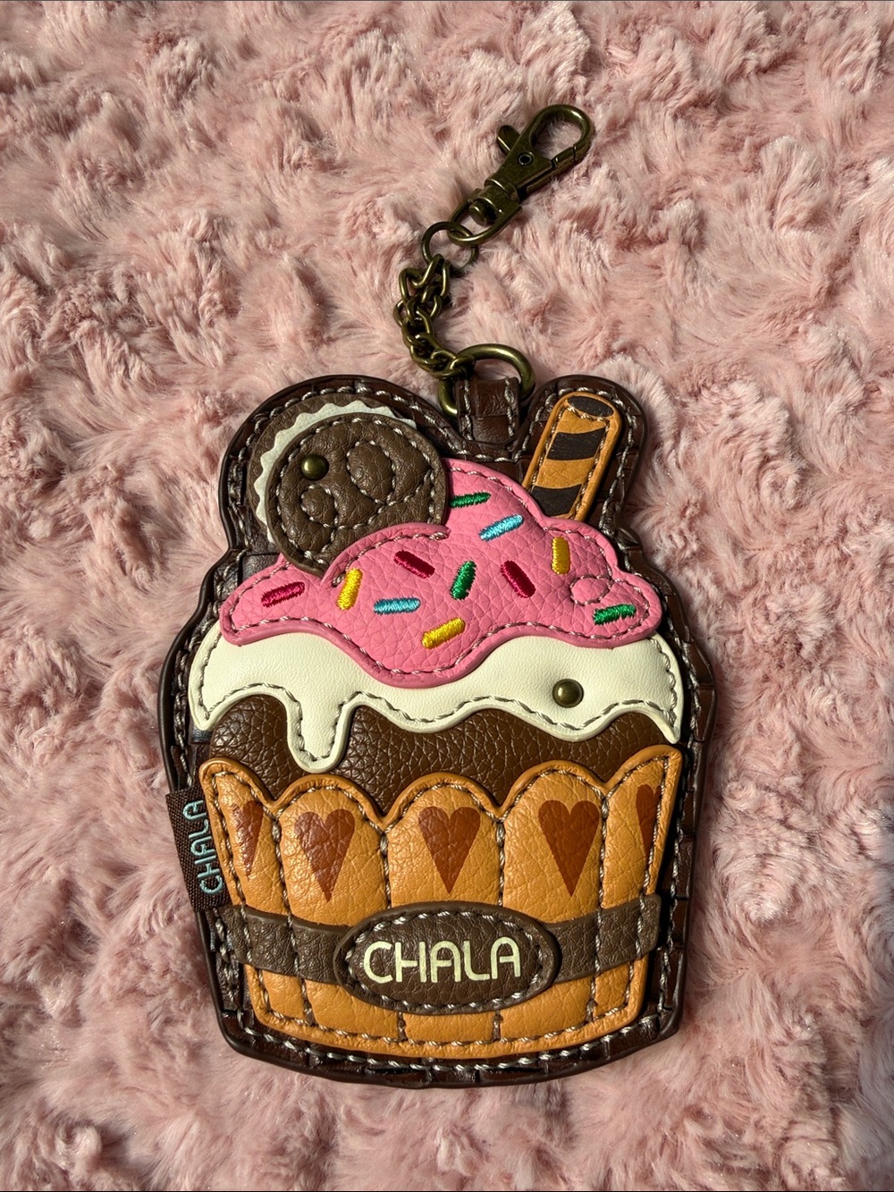 Chala Pink Ice Cream Cup Keychain Wallet